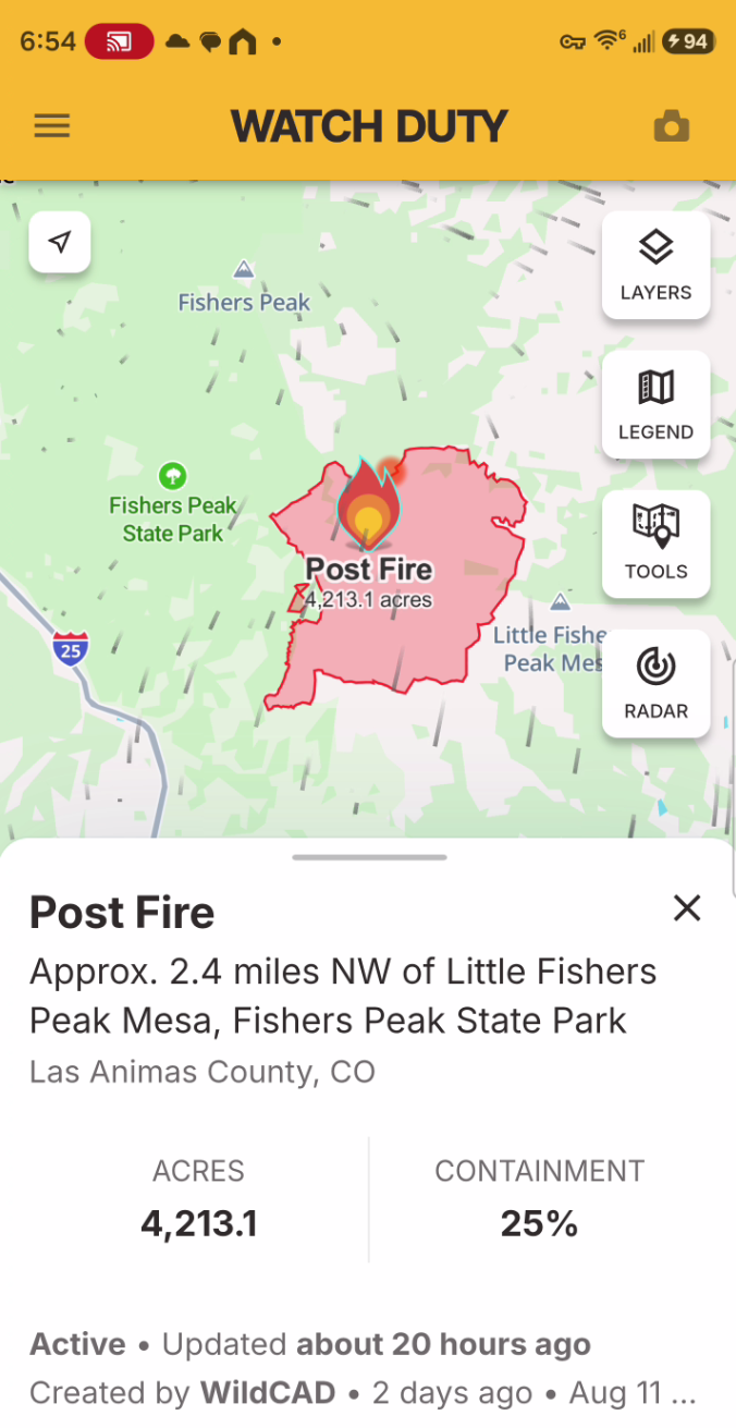Post Fire Update - 6:54am Watch Duty Map