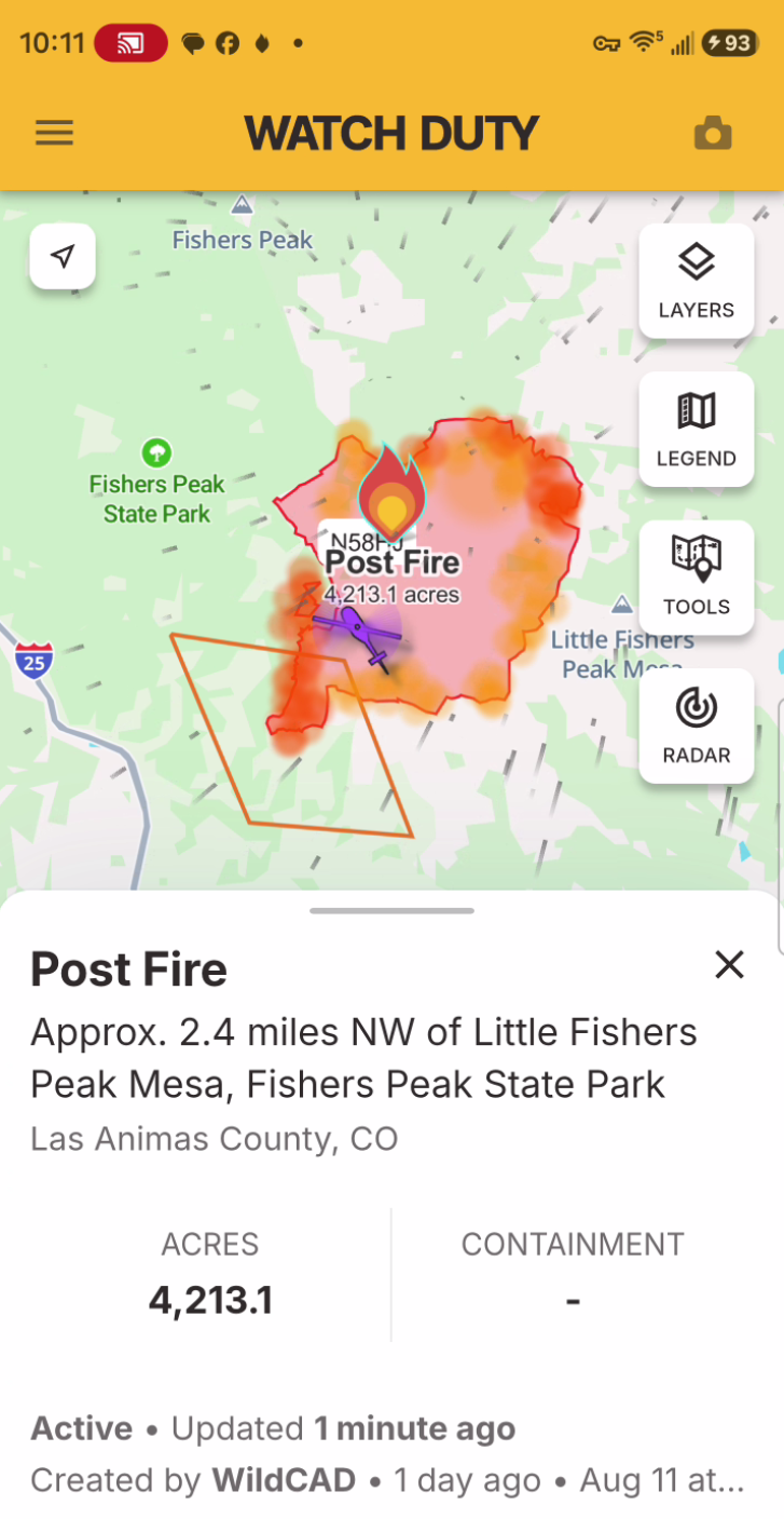 Post Fire Update - 10:00am Watch Duty Map