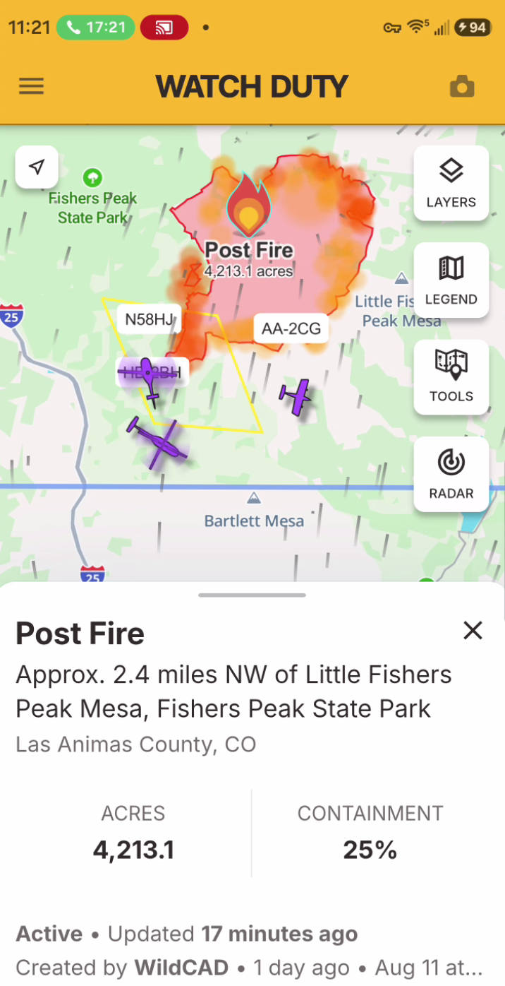 Post Fire Update - 11:30am Watch Duty Map
